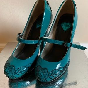 T. U. K. Turquoise Patent Mary Janes